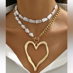 JS1–ELEGANT HEART PEARL NECKLACE WITH MATCHING EARRINGS